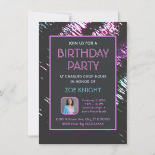Invitación a la fiesta de cumpleaños Aqua y Purple