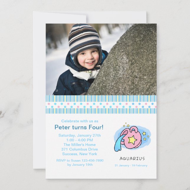 Invitación a la fiesta de cumpleaños Aquarius Phot (Anverso)