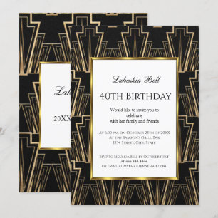 Invitación a la fiesta de cumpleaños Art Deco Blac