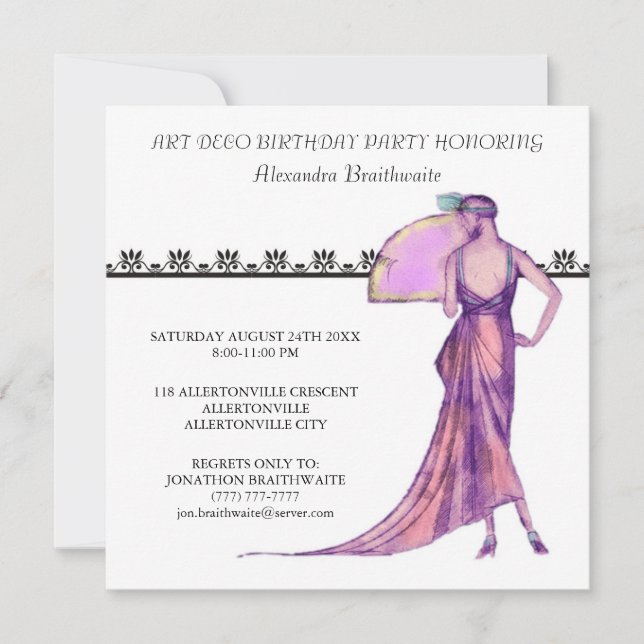 Invitación a la fiesta de cumpleaños Art Déco de 1 (Anverso)