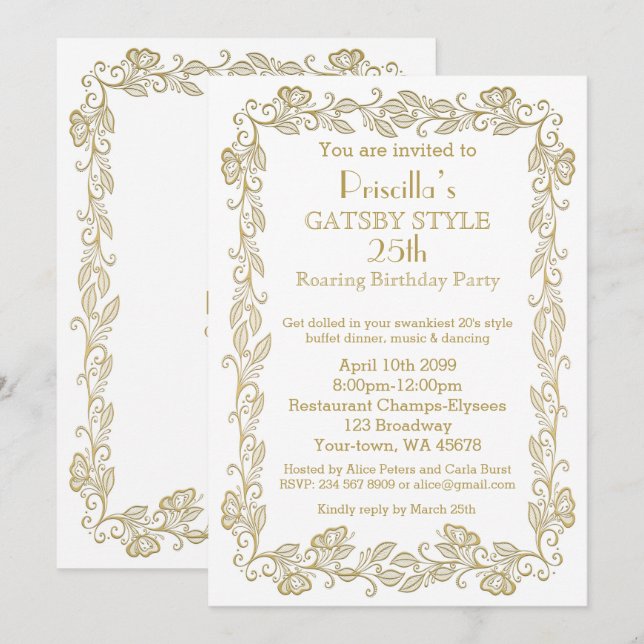 Invitación a la fiesta de cumpleaños Art Déco, Muj (Anverso / Reverso)