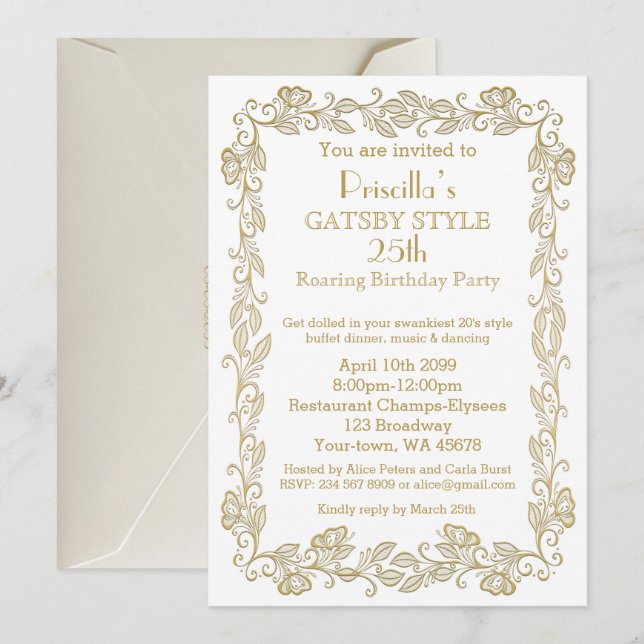 Invitación a la fiesta de cumpleaños Art Déco, Muj (Anverso / Reverso)