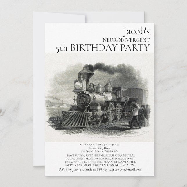 Invitación a la fiesta de cumpleaños autista neuro (Anverso)