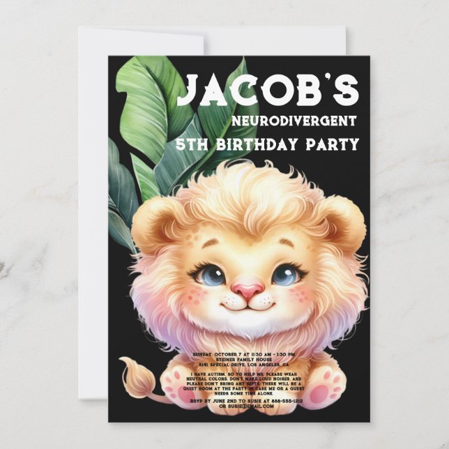 Invitación a la fiesta de cumpleaños autista neuro (Anverso)