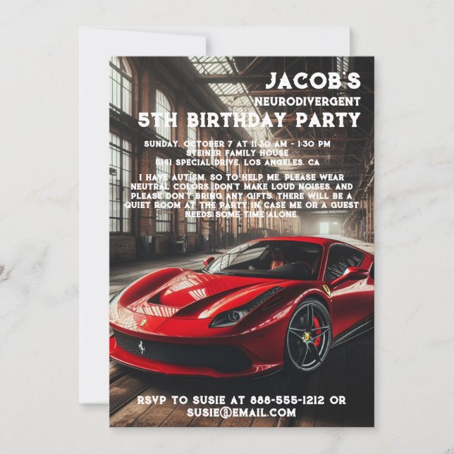 Invitación a la fiesta de cumpleaños autista neuro (Anverso)