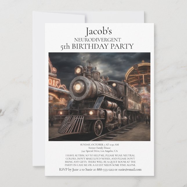 Invitación a la fiesta de cumpleaños autista neuro (Anverso)