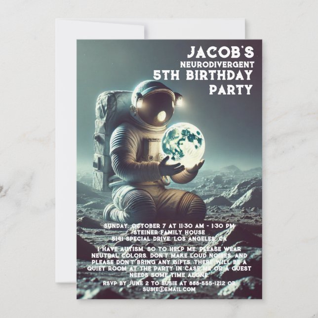 Invitación a la fiesta de cumpleaños autista neuro (Anverso)