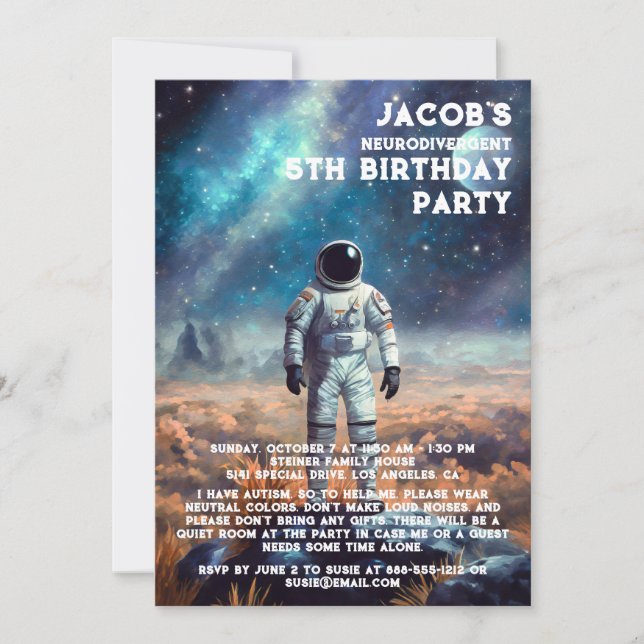 Invitación a la fiesta de cumpleaños autista neuro (Anverso)