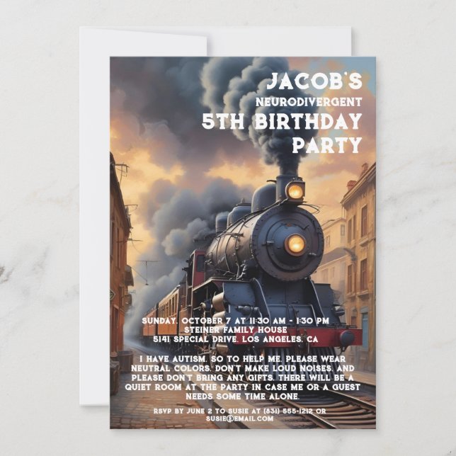 Invitación a la fiesta de cumpleaños autista neuro (Anverso)