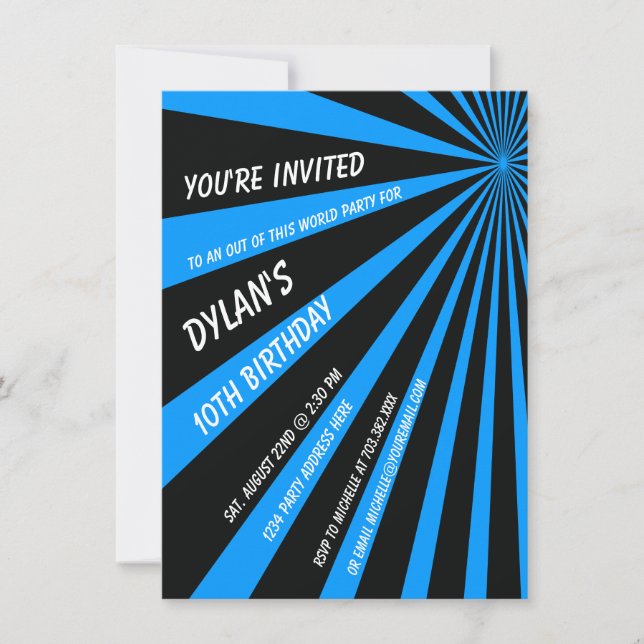 Invitación a la fiesta de cumpleaños azul de la zo (Anverso)