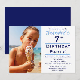 Invitación a la fiesta de cumpleaños azul de un ni