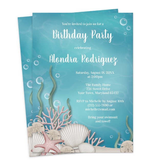 Invitación a la fiesta de cumpleaños bajo el mar (Under the Sea Birthday Party Invitation from Artistically Invited on Zazzle.)