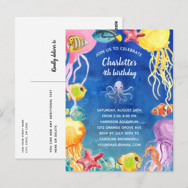 Invitación a la fiesta de cumpleaños bajo el mar (Anverso / Reverso)