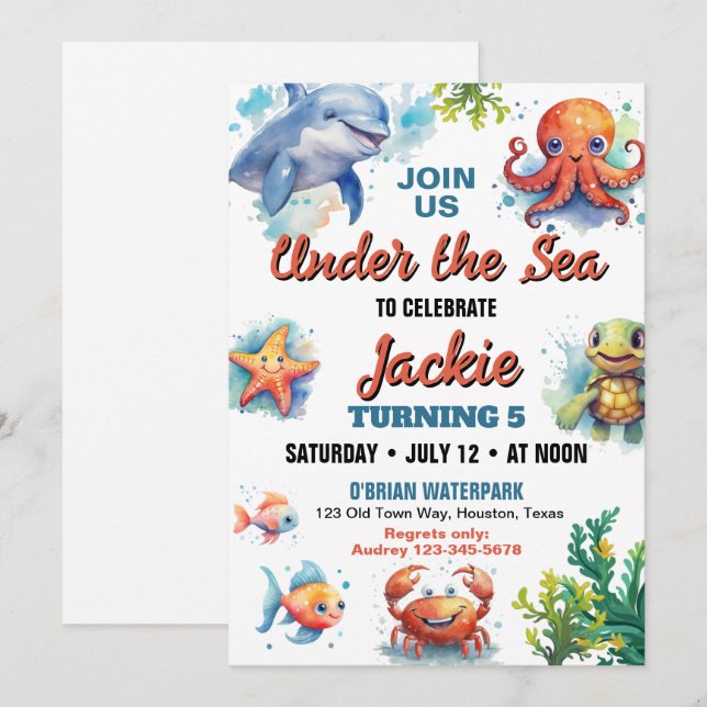 Invitación a la fiesta de cumpleaños bajo el mar (Anverso / Reverso)
