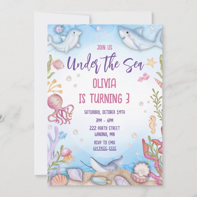 Invitación a la fiesta de cumpleaños bajo el mar (Anverso)