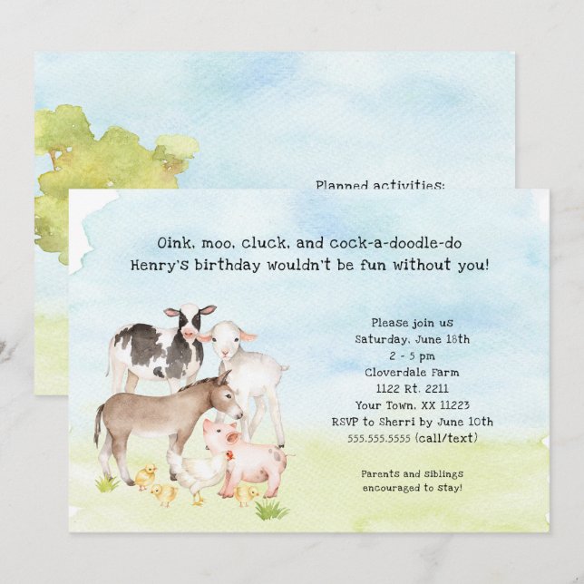 Invitación a la fiesta de cumpleaños Barnyard, ani (Anverso / Reverso)