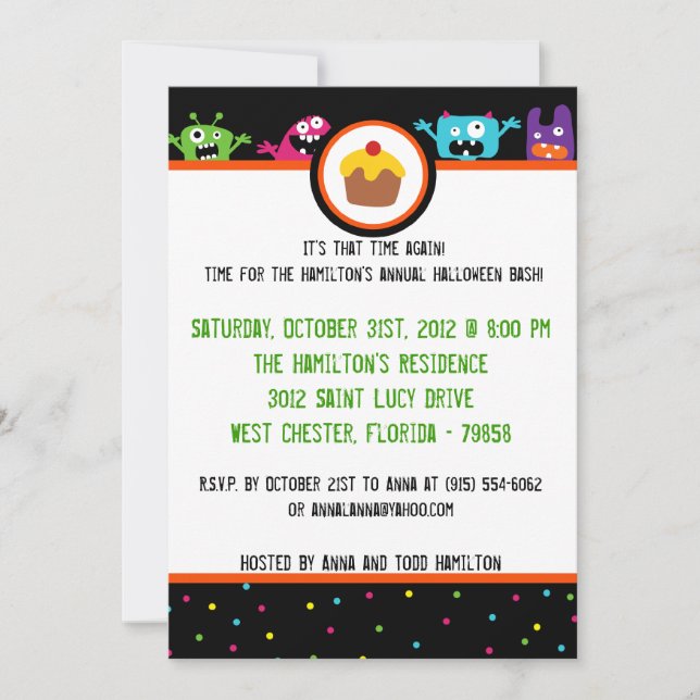 Invitación a la fiesta de cumpleaños Bash Hallowee (Anverso)