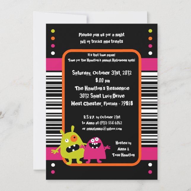 Invitación a la fiesta de cumpleaños Bash Hallowee (Anverso)