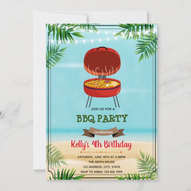 Invitación a la fiesta de cumpleaños bbq de verano (Anverso)
