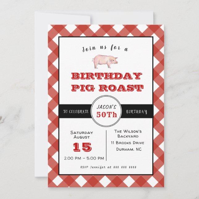 Invitación a la fiesta de cumpleaños BBQ Pig Roast (Anverso)