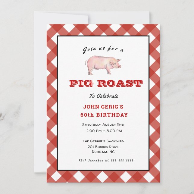 Invitación a la fiesta de cumpleaños BBQ Pig Roast (Anverso)