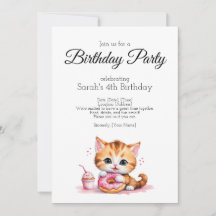 Invitación a la fiesta de cumpleaños, bebé gato co
