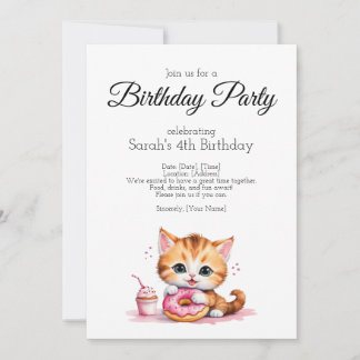 Invitación a la fiesta de cumpleaños, bebé gato co