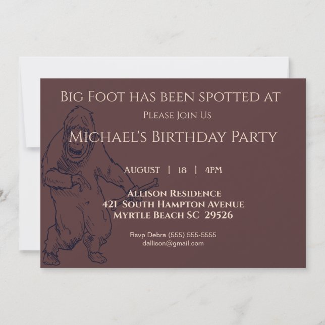 Invitación a la fiesta de cumpleaños Big Foot (Anverso)