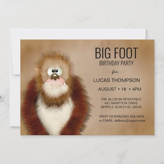 Invitación a la fiesta de cumpleaños Big Foot (Anverso)