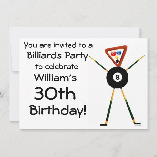 Invitación a la fiesta de cumpleaños Billiards (Anverso)