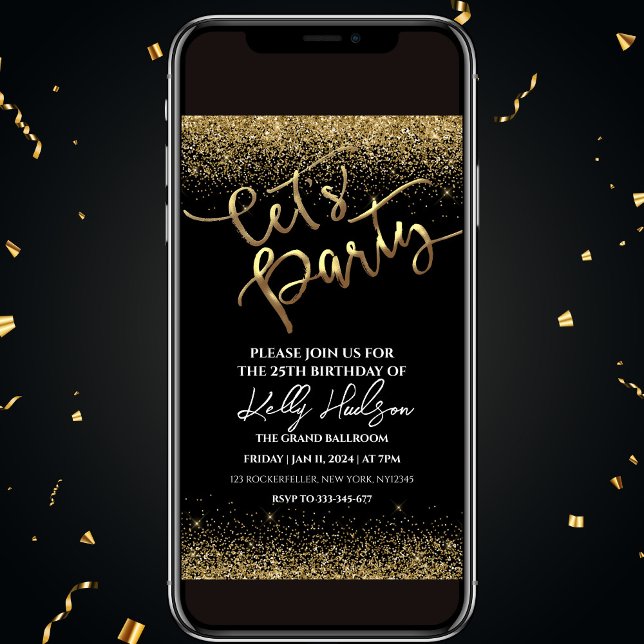 Invitación a la fiesta de cumpleaños Black Gold (Subido por el creador)