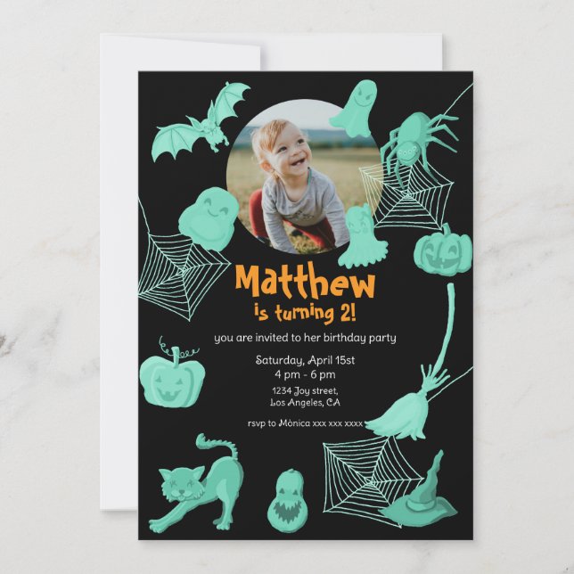 Invitación a la fiesta de cumpleaños Black & Green (Anverso)