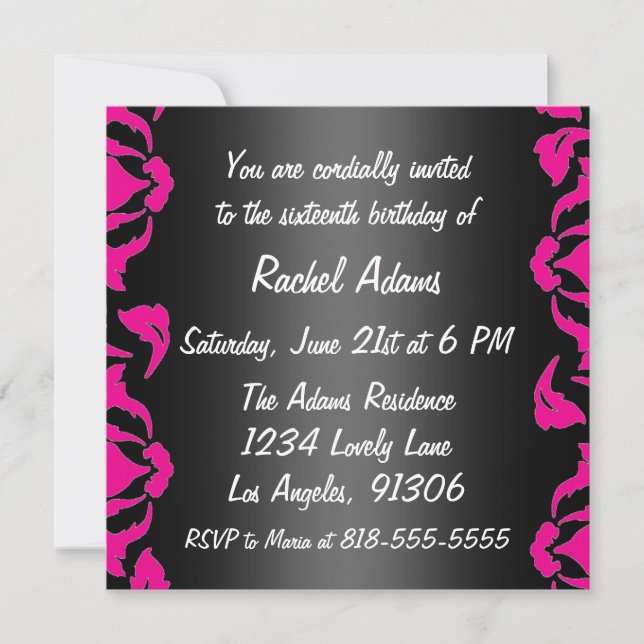 Invitación a la fiesta de cumpleaños blanco y negr (Anverso)