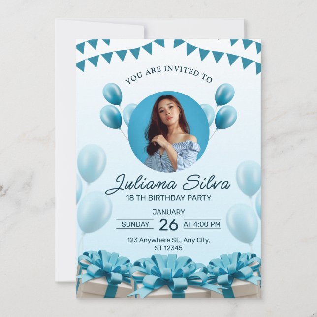 Invitación a la fiesta de cumpleaños Blue Modern (Anverso)