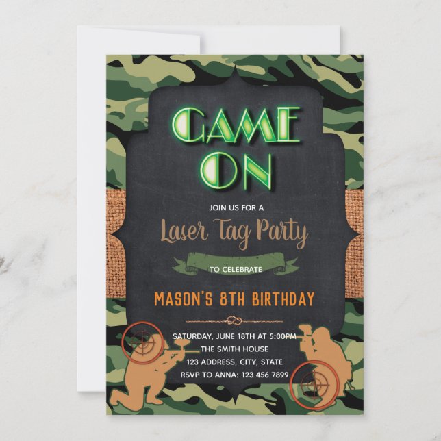 Invitación a la fiesta de cumpleaños Camo Laser Ta (Anverso)