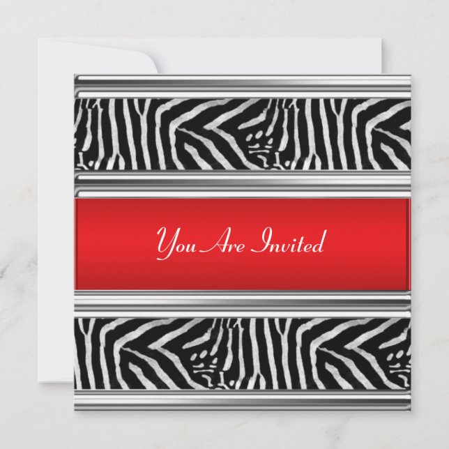 Invitación a la fiesta de cumpleaños cebra y rojo (Anverso)