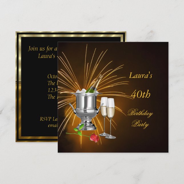 Invitación a la fiesta de cumpleaños Champagne (Anverso / Reverso)