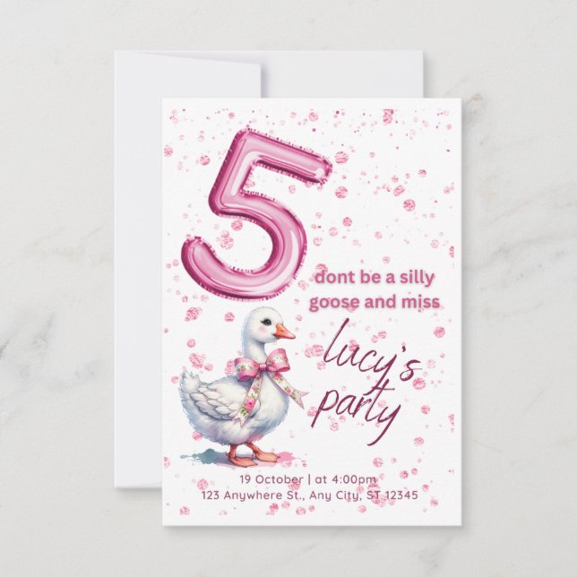 Invitación a la fiesta de cumpleaños, chica 5, ros (Anverso)
