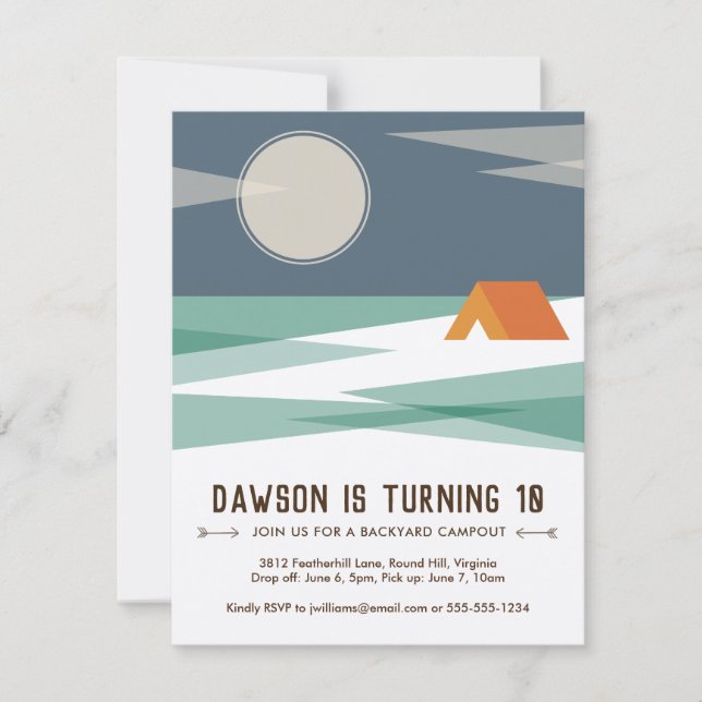 Invitación a la fiesta de cumpleaños, chico, campa (Anverso)