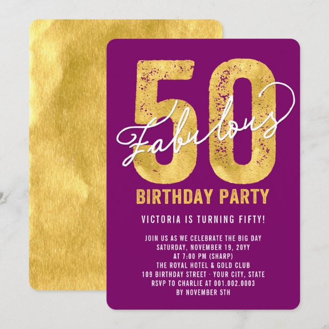 Invitación a la fiesta de cumpleaños cincuenta dor (Anverso / Reverso)
