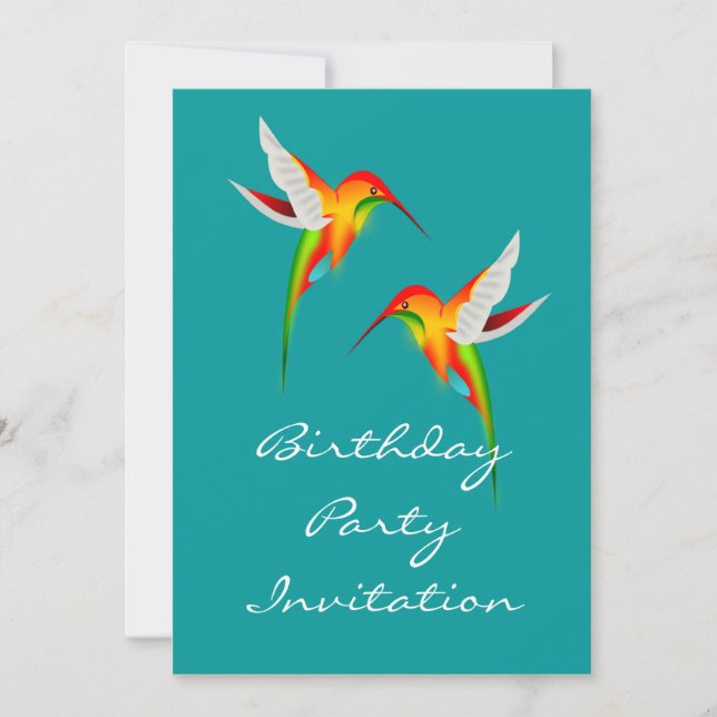 Invitación a la fiesta de cumpleaños con colibríes (Anverso)