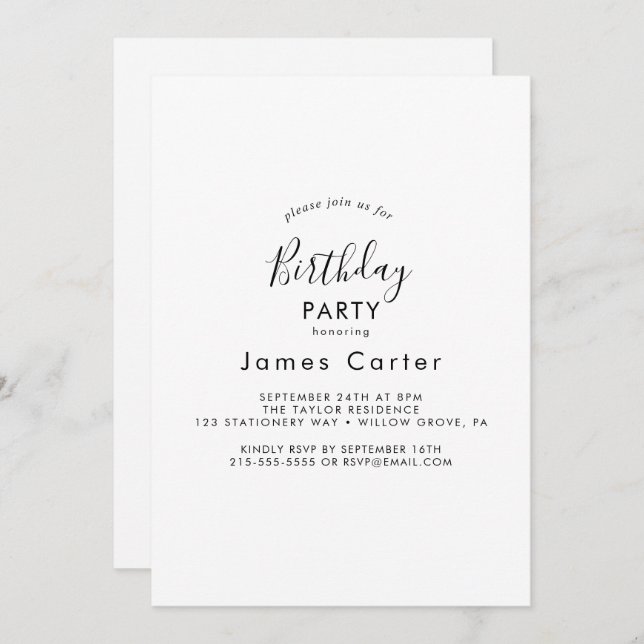 Invitación a la fiesta de cumpleaños con estilo de (Anverso / Reverso)