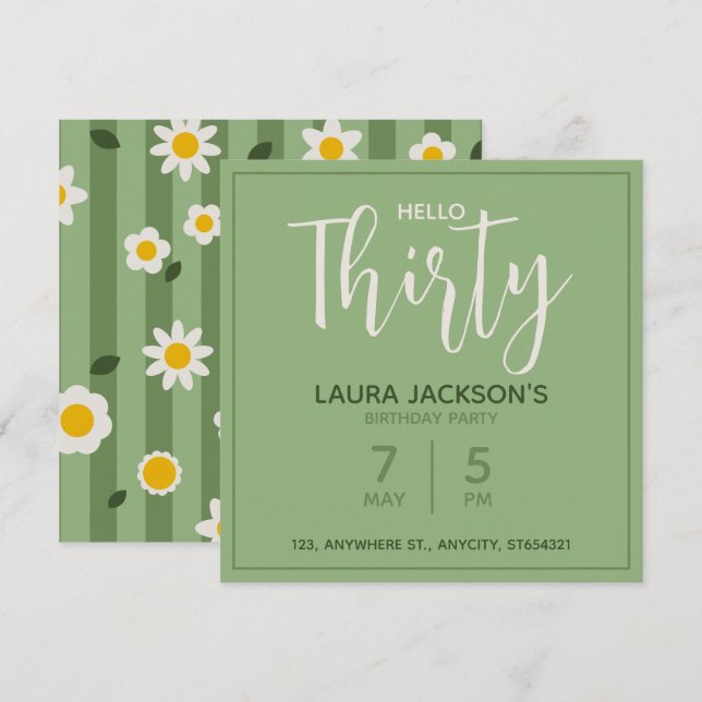 Invitación a la fiesta de cumpleaños con flores |  (Anverso / Reverso)