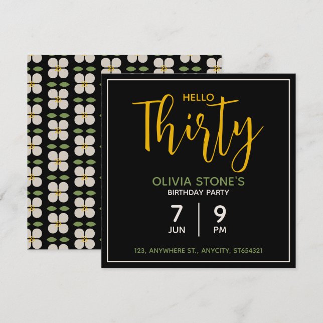 Invitación a la fiesta de cumpleaños con flores |  (Anverso / Reverso)