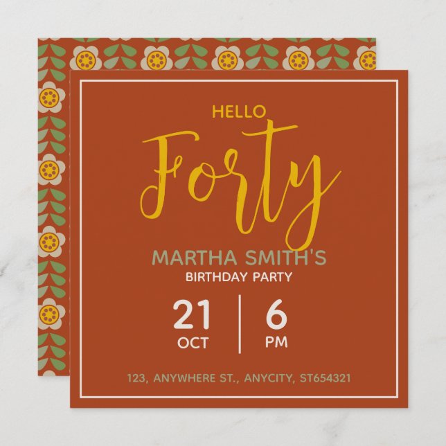 Invitación a la fiesta de cumpleaños con flores |  (Anverso / Reverso)