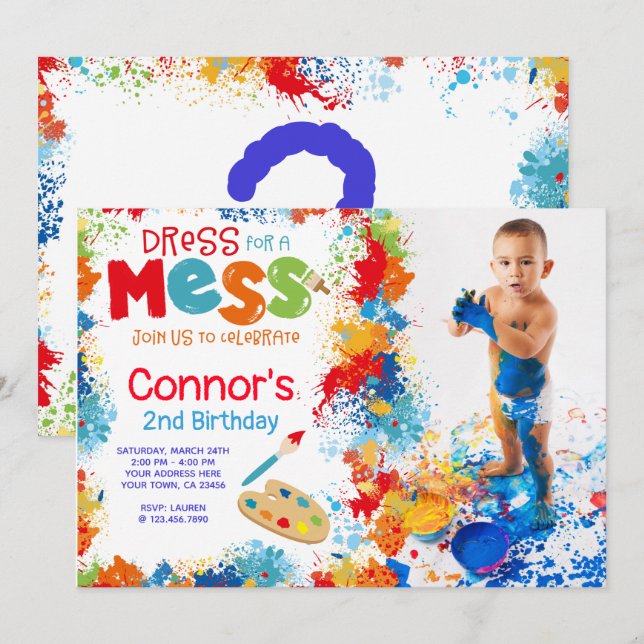 Invitación a la fiesta de cumpleaños con foto (Anverso / Reverso)