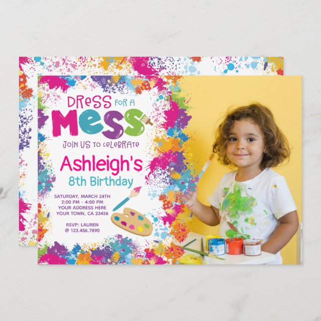 Invitación a la fiesta de cumpleaños con foto (Anverso / Reverso)