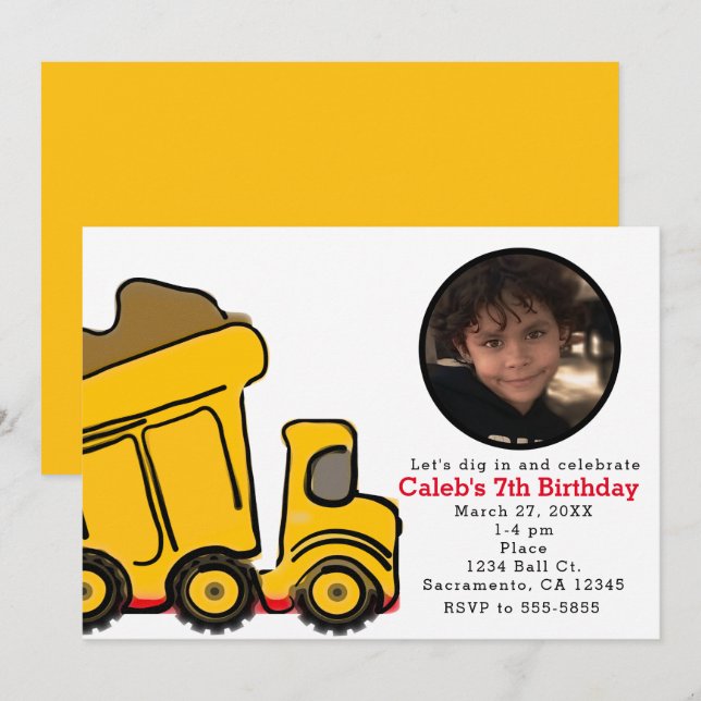 Invitación a la fiesta de cumpleaños con foto de c (Anverso / Reverso)