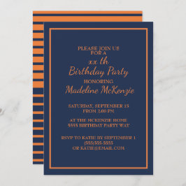 Invitación a la fiesta de cumpleaños con franjas a