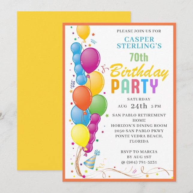 Invitación a la fiesta de cumpleaños con globo fes (Anverso / Reverso)